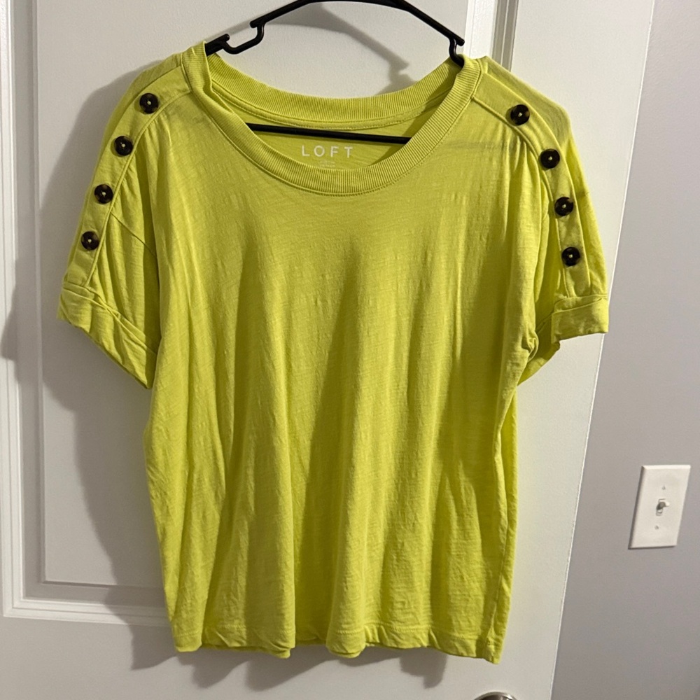 LOFT Bright Green Button-Shoulder Tee